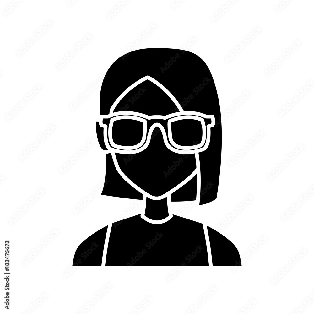Geek girl with round frame glasses icon vector illustration graphic design Geek girl with round frame glasses icon vector illustration graphic design