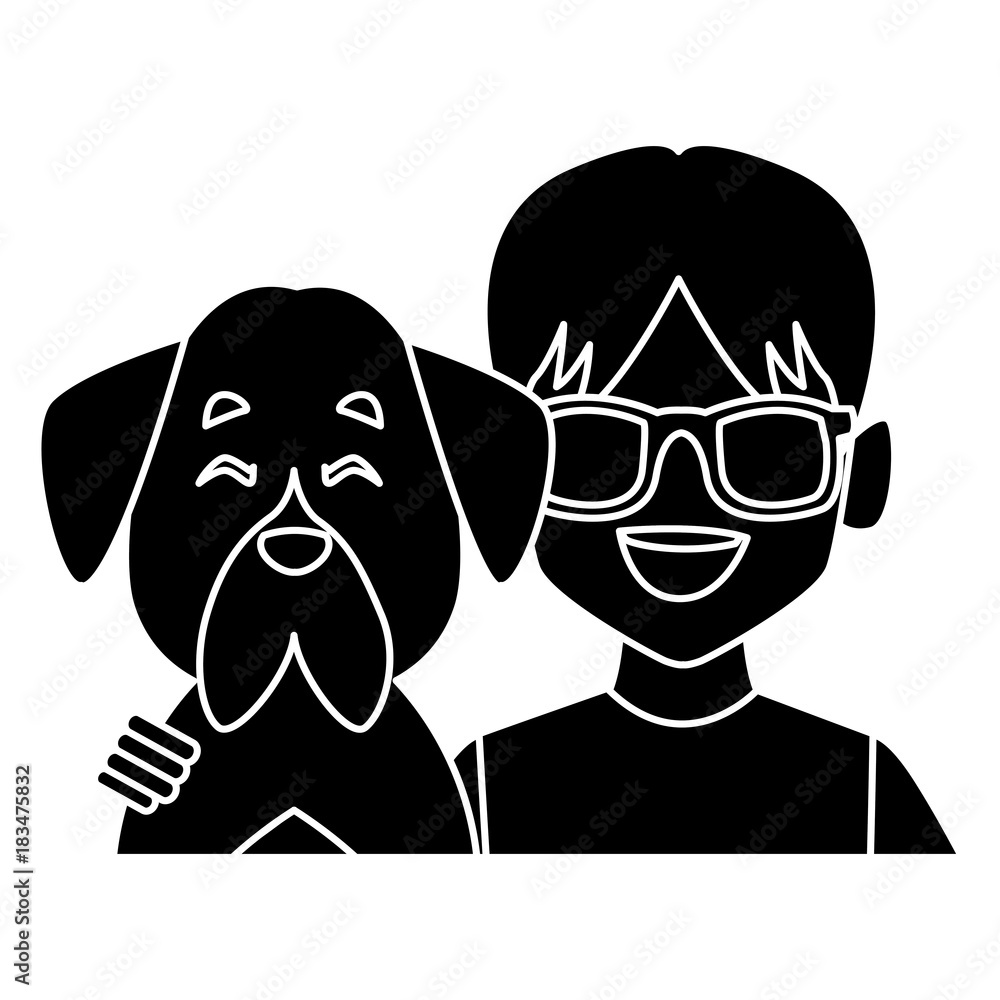 Naklejka premium Man with dog cartoon icon vector illustration graphic design