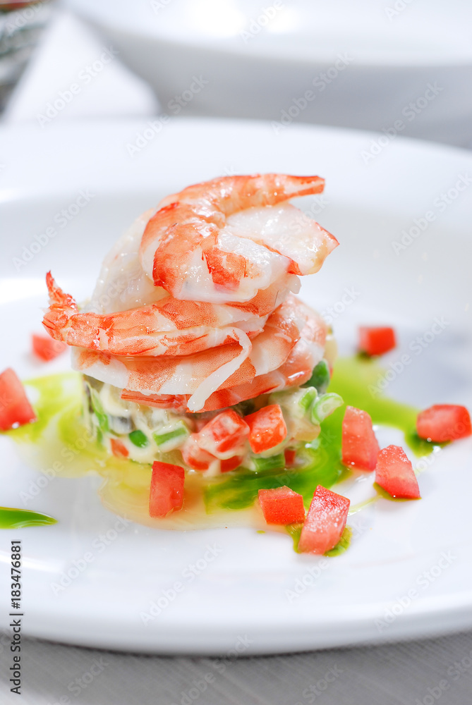 big shrimp with small tomatoes for starter menu big shrimp with small tomatoes for starter menu