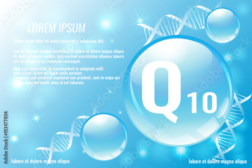 Coenzyme Q10. Hyaluronic acid. Space for text. Vector illustration.