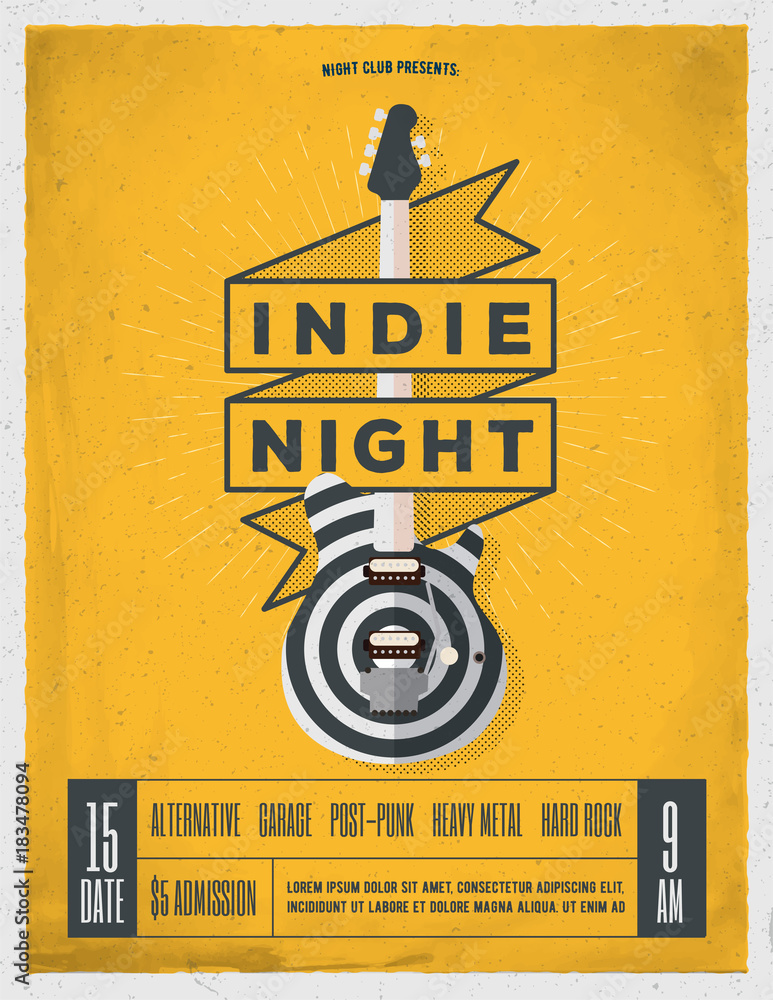 Naklejka premium Rock Night Party Poster. Flyer. Vintage Styled Vector Illustration.