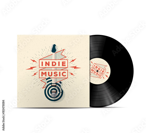 Indie Music Vinyl Disc Cover Mockup. Cover for your music playlist. Realistic vector illustration.