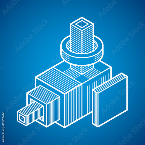 Abstract trigonometric construction, vector dimensional design template.