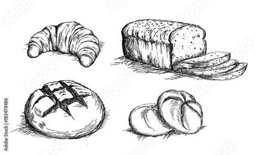 Fotografia, Obraz Beautiful hand drawn bread det vector