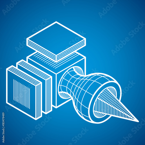 Engineering three-dimensional construction, abstract vector trigonometric shape.