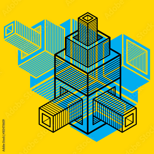3D design, abstract vector dimensional cube shape.