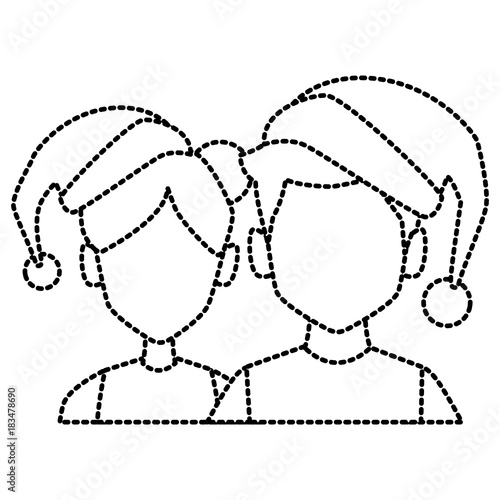 Beautiful couple with christmas hats icon vector illustration graphic design