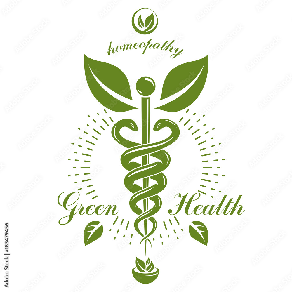 Pharmacy Caduceus icon, vector medical logo for use in holistic medicine, rehabilitation or pharmacology. Homeopathy creative symbol composed with mortar and pestle. Pharmacy Caduceus icon, vector medical logo for use in holistic medicine, rehabilitation or pharmacology. Homeopathy creative symbol composed with mortar and pestle.