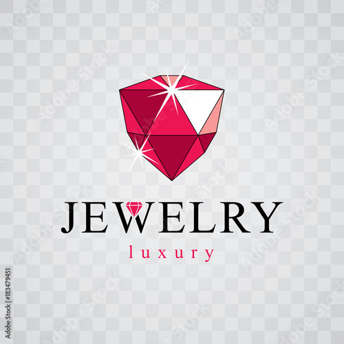 Vector glossy red ruby. Brilliant jewelry sign emblem, illustration.