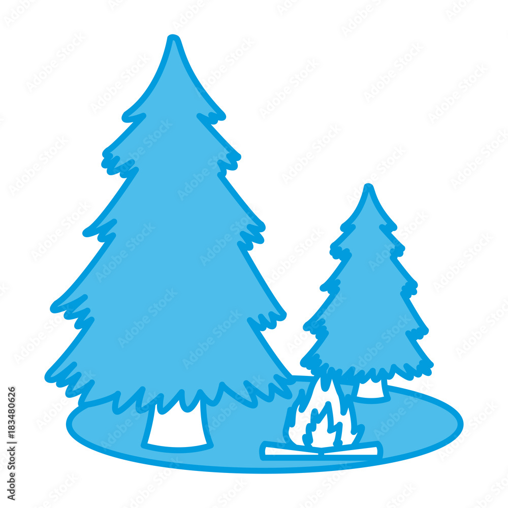 Trees pines and bonfire icon vector illustration graphic design