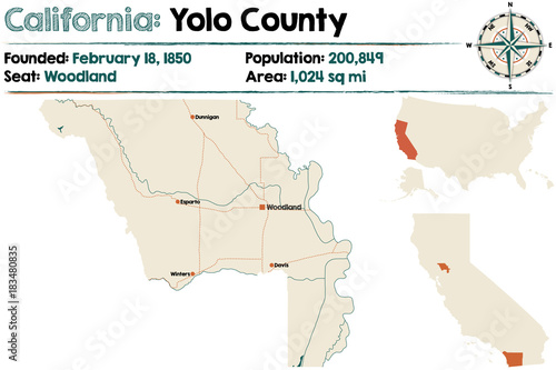 Large and detailed map of Yolo County, California
