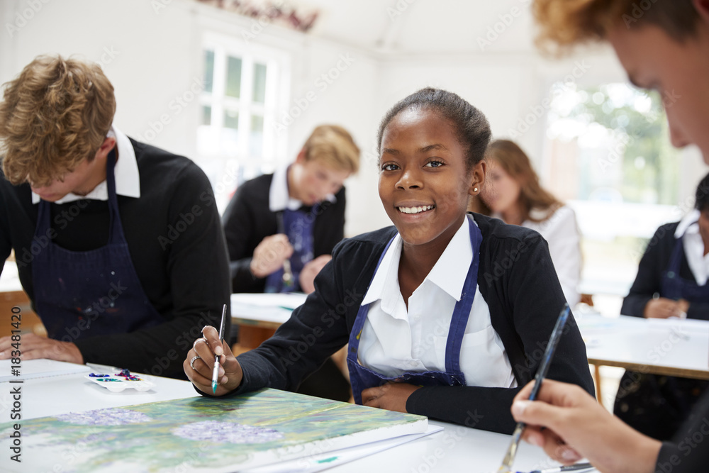 Fototapeta premium Portrait Of Teenage Students Studying Together In Art Class