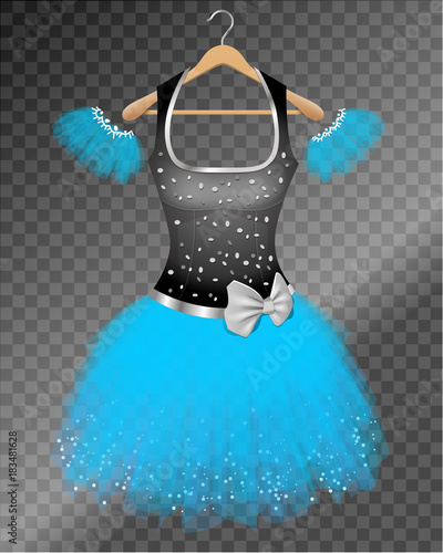 Blue dress with silver bow on hanger with veil on transparent background