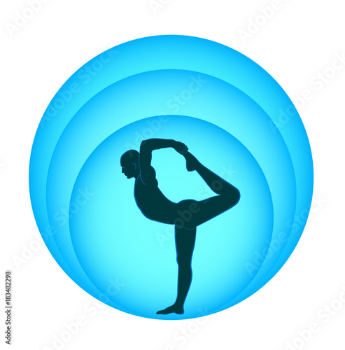 yoga - dark blue silhouette of the man, carrying out exercise of yoga and aura around of it
