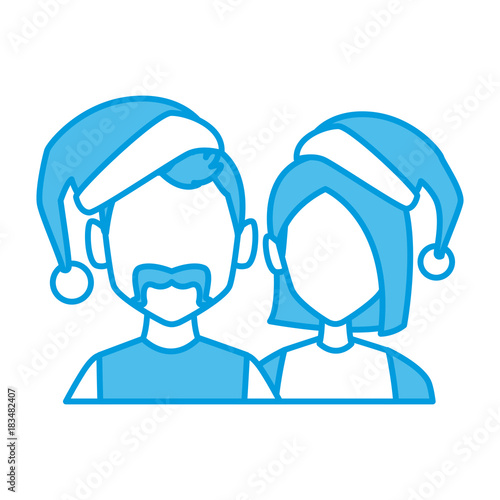 Beautiful couple with christmas hats icon vector illustration graphic design © Jemastock
