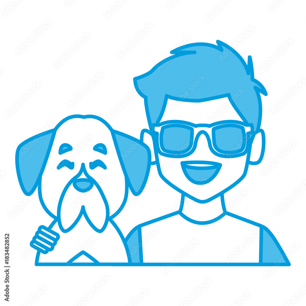 Man with dog cartoon icon vector illustration graphic design