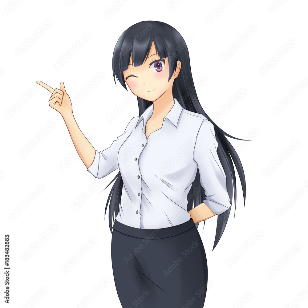 シャツ姿の女性 指差し 白 Stock イラスト Adobe Stock