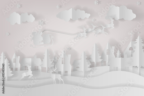 Vector drawing paper cut folding background design illustration for Christmas and New Year.