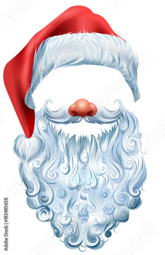 Hat, beard and red nose mask Santa Claus. Christmas accessory