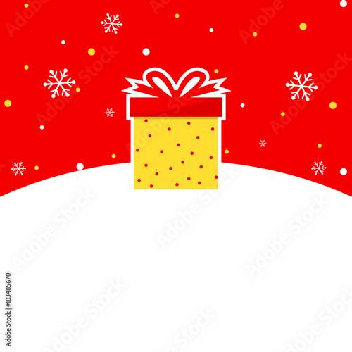 Yellow and red winter themed banner with gift box