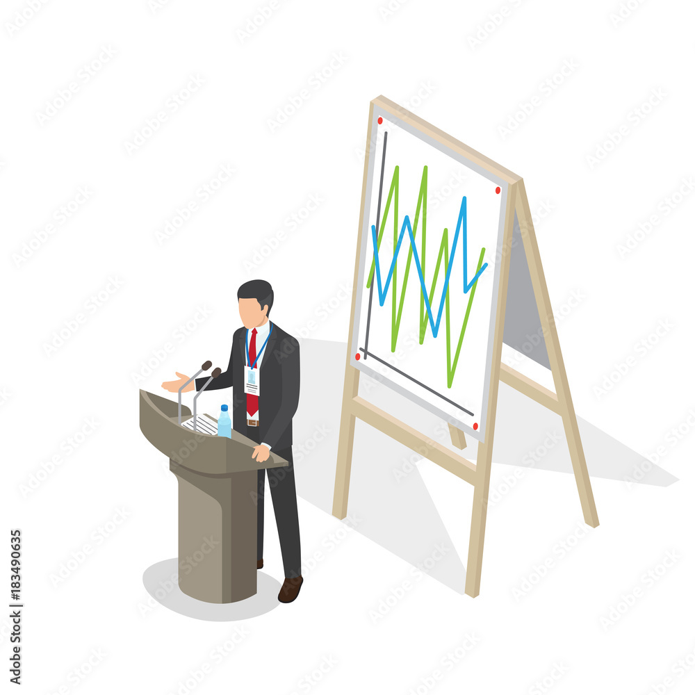 Businessman Presentation at Podium with Schedule Businessman Presentation at Podium with Schedule