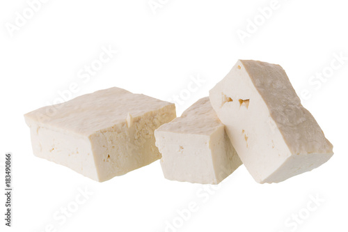 soy cheese tofu diced isolated on white background