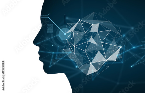 double exposure woman and polygonal space