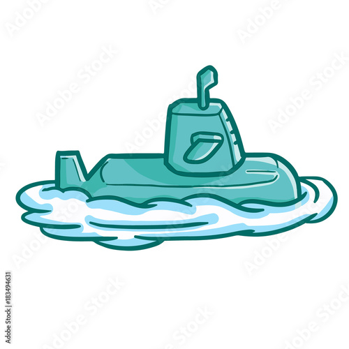 Cool and funny blue green submarine - vector.