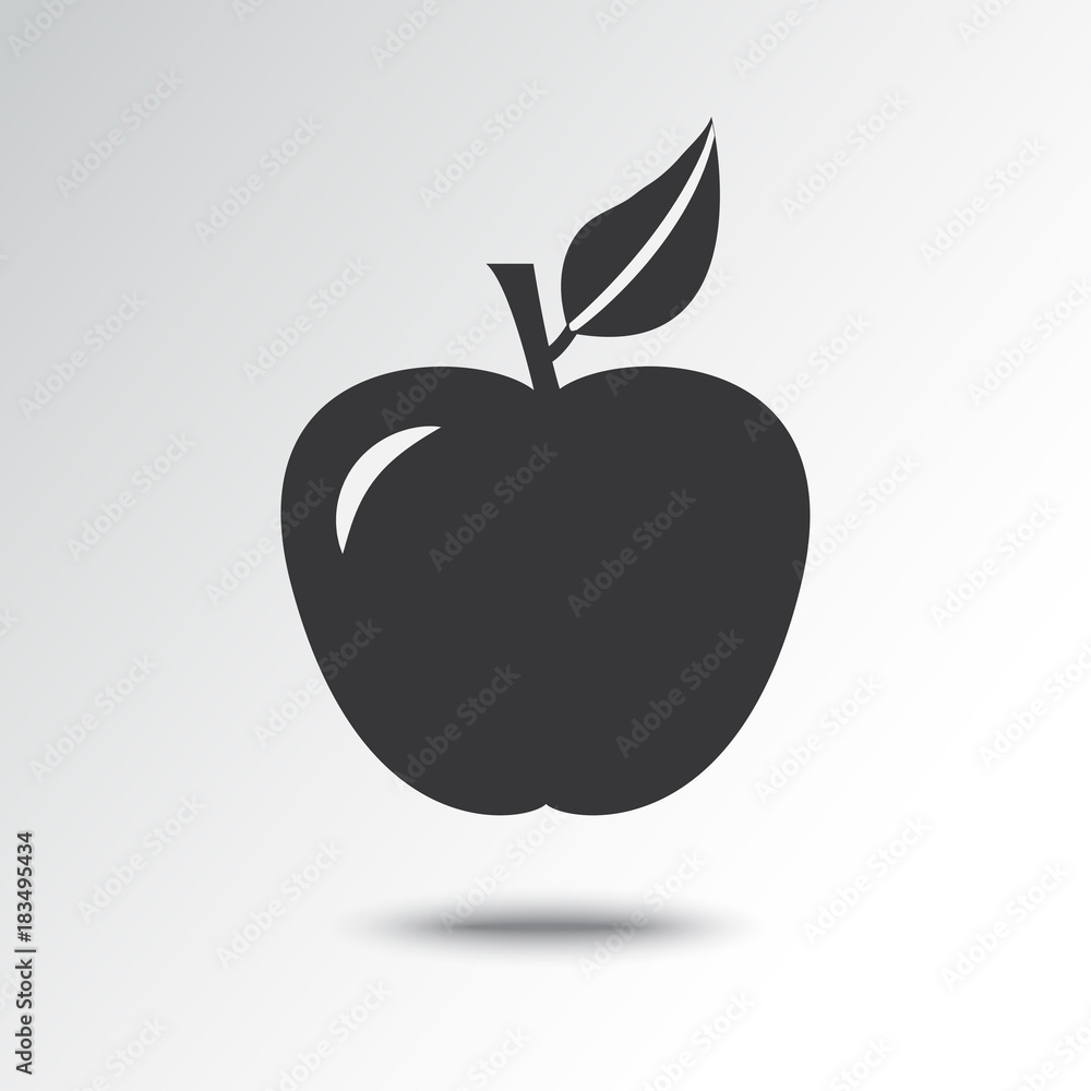 Black apple icon with shadow on gray background. Vector illustration Black apple icon with shadow on gray background. Vector illustration