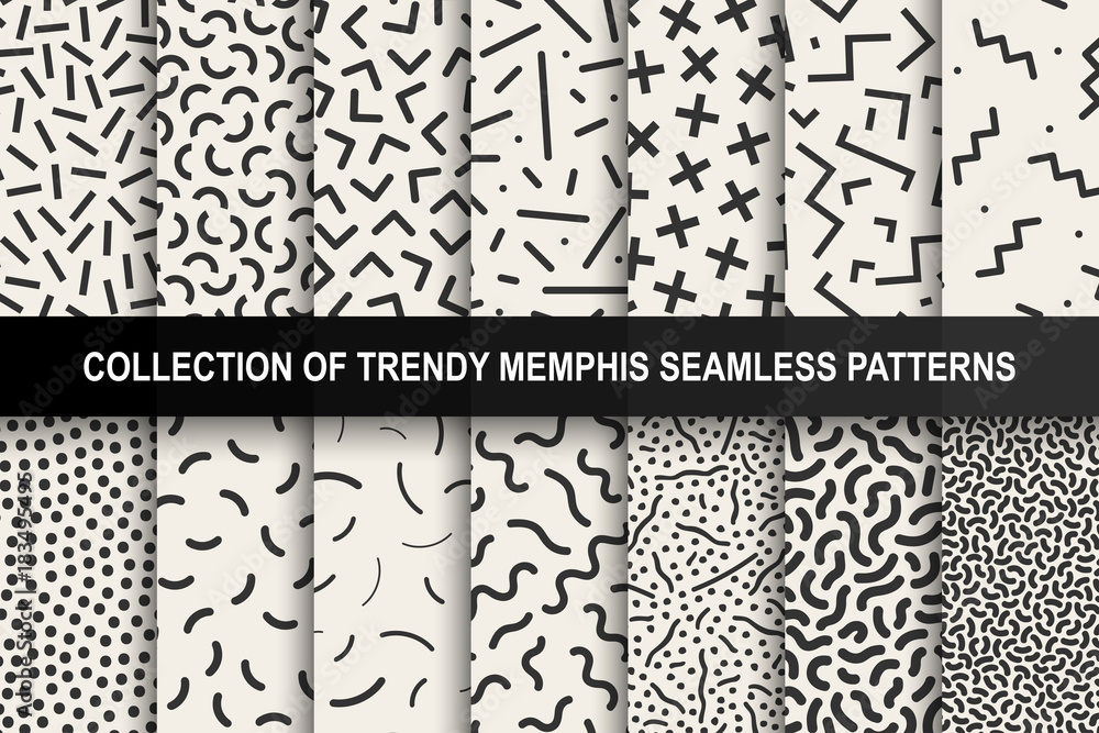 Collection of memphis seamless patterns. Fashion 80-90s. You can find seamless backgrounds in swatches panel