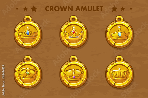 set vector golden old amulets with crown