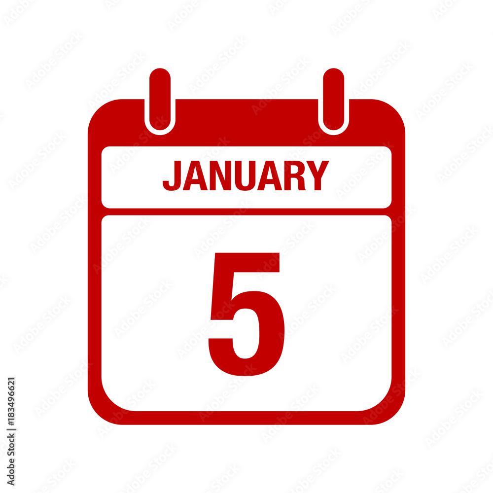 5 January calendar red icon 5 January calendar red icon