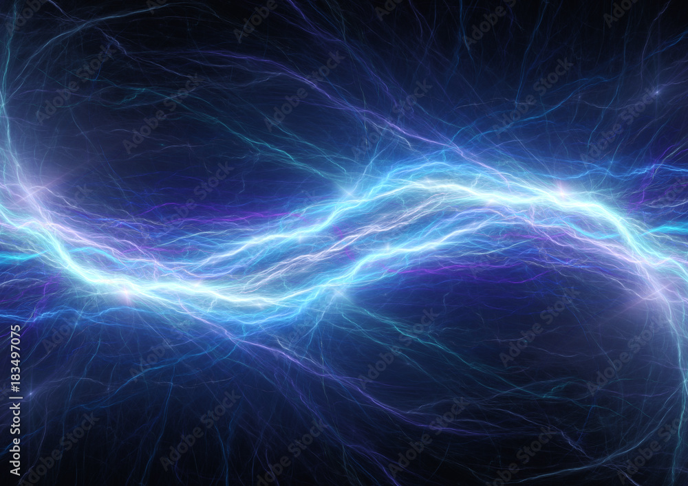 Fototapeta premium Blue lightning bolt, abstract plasma and energy background