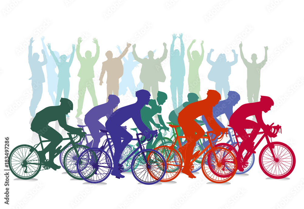 Fototapeta premium Radrennen Wettbewerb mit Zuschauern, illustration
