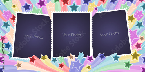 Collage of photo frames, scrapbook vector illustration, background