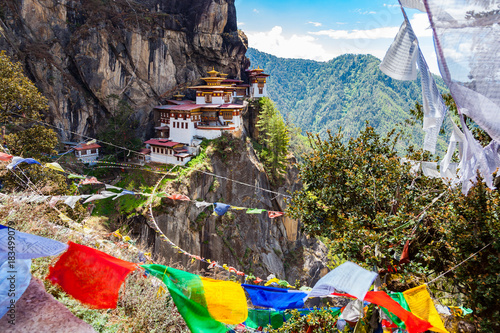 View of Taktshang Monastery on the mountain photo