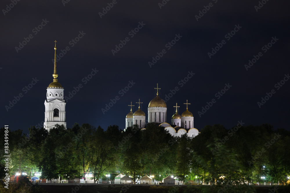 Assumption cathedral at Vladimir built in the 12th century (Russia) in night