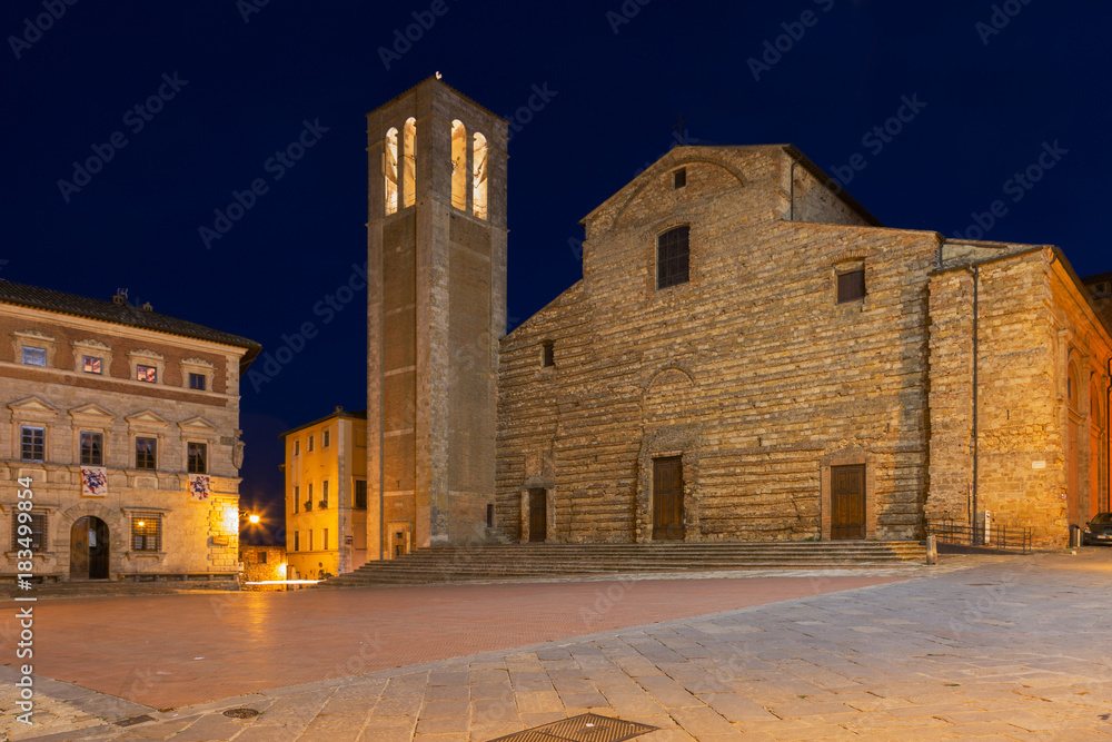 Central square in Montepulciano at night, Italy