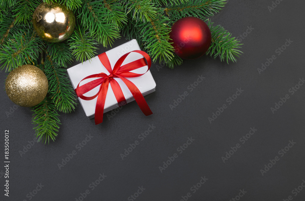 Christmas tree branch and gift box Christmas tree branch and gift box