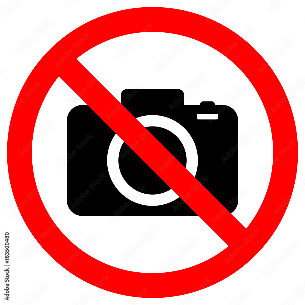 NO CAMERAS ALLOWED sign. Flat icon in red crossed out circle. Vector. - obrazy, fototapety, plakaty 