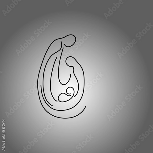Nativity scene with Holy Family vector illustration doodle sketch hand drawn with black lines isolated on gradient gray background