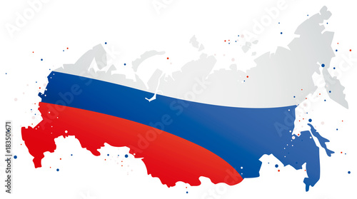 Flag colors of russia inside map on white background
