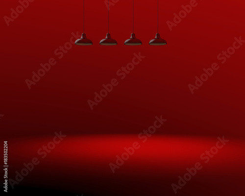 Red background illuminated with a lamp with space for text