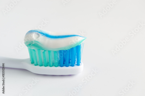 Toothpaste squeezed on the toothbrush
