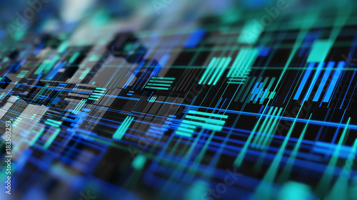 Abstract high tech digital technology background made of particles and metallic plates. 