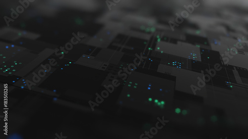 Abstract high tech digital technology background made of particles and metallic plates. 