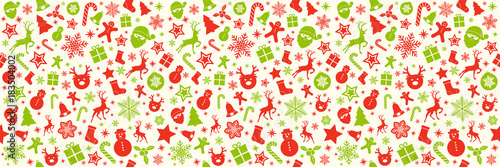 Seamless panoramic Christmas background with icons. Vector.