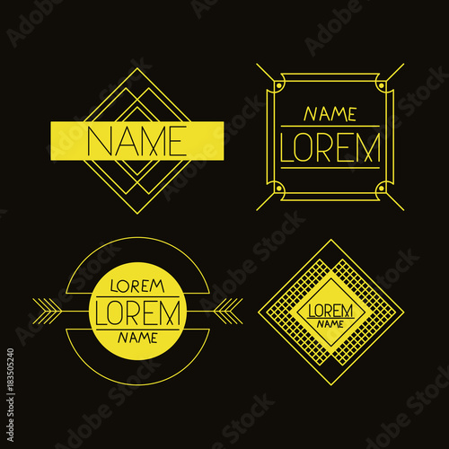 retro vintage insignias sketch set in black background and yellow lines vector illustration