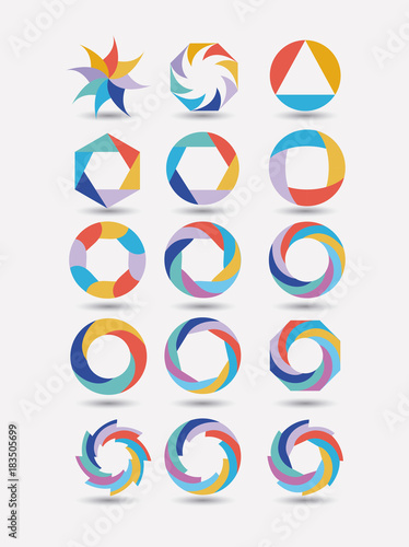 collection of colorful abstract circular symbols on white background vector illustration