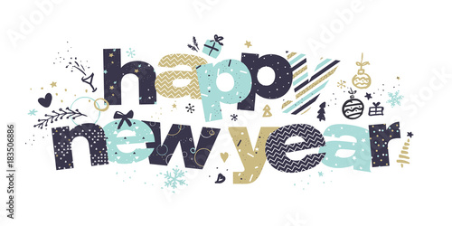 New Year greeting card. Vector illustration concept for greeting cards, website and mobile banners, marketing material.